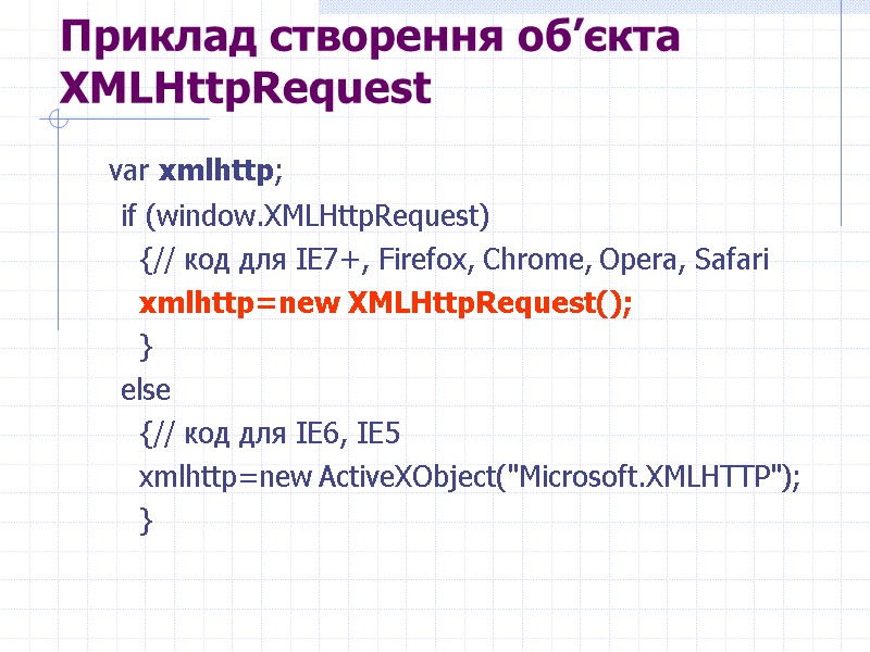 >var xmlhttp; if (window.XMLHttpRequest)   {// код для IE7+, Firefox, Chrome, Opera, Safari